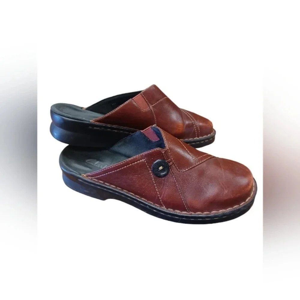 Clarks Shoes Mules Slides Artisan Red Leather Size 8M